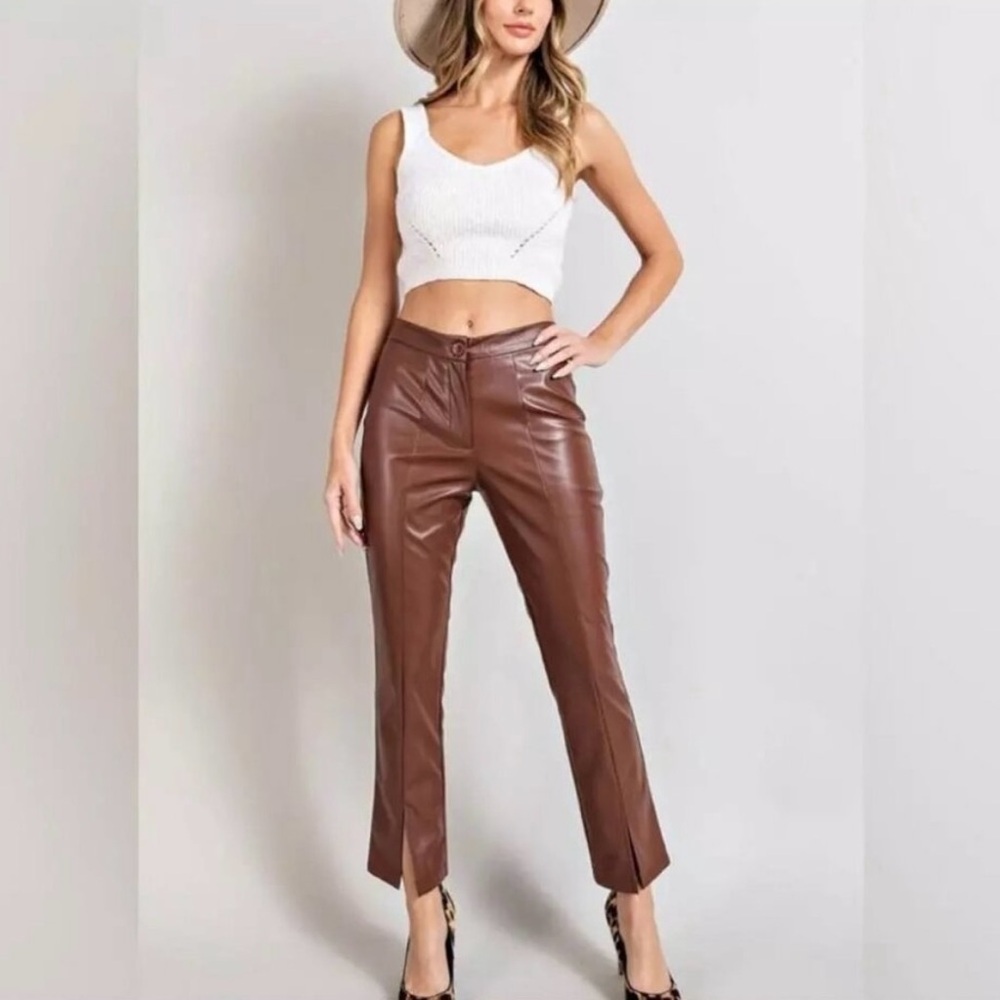 Wildfox Princess Seams Faux Leather Split Hem Pants